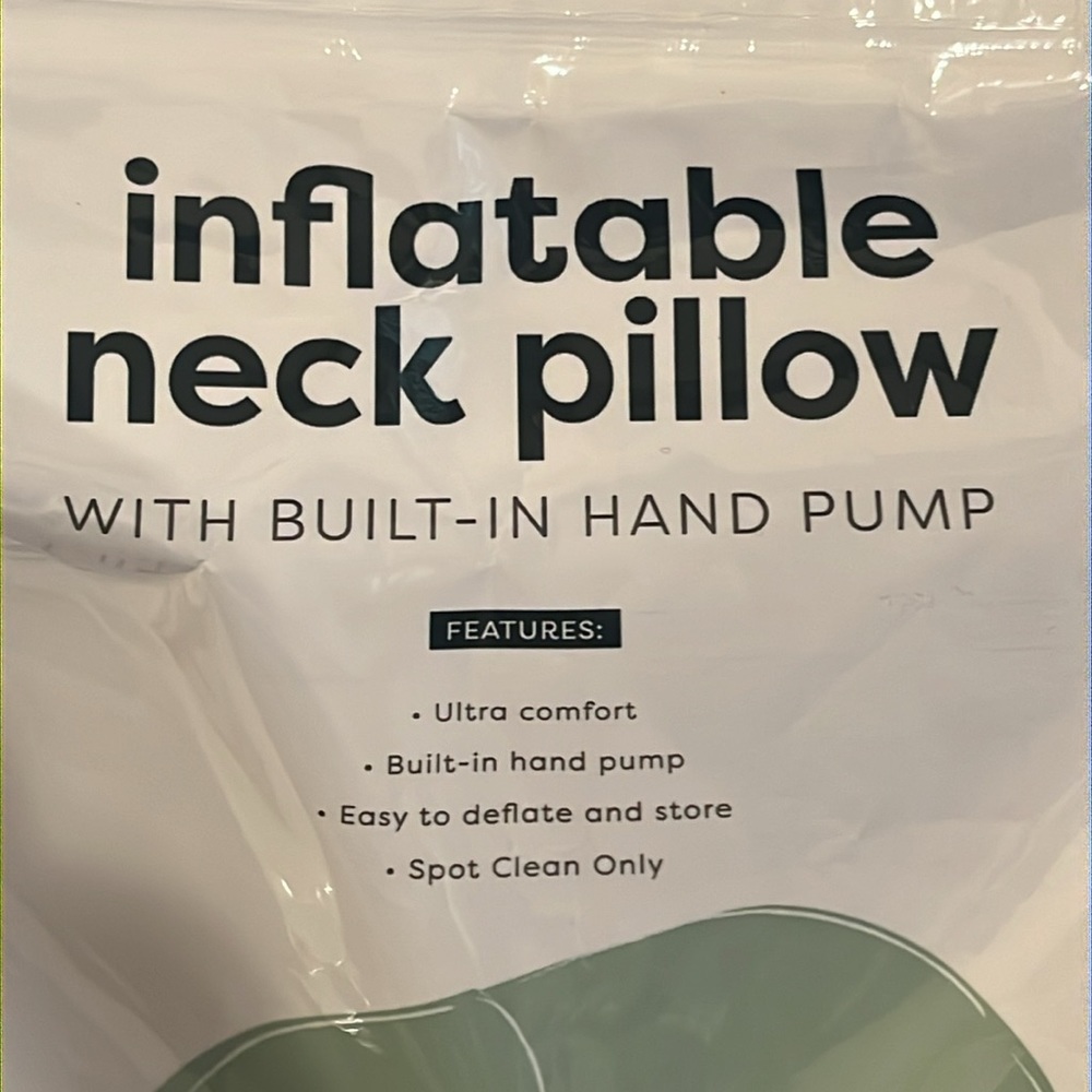 NWT Inflatable Neck Pillow With Built In Hand Pump, Green - Picture 4 of 6